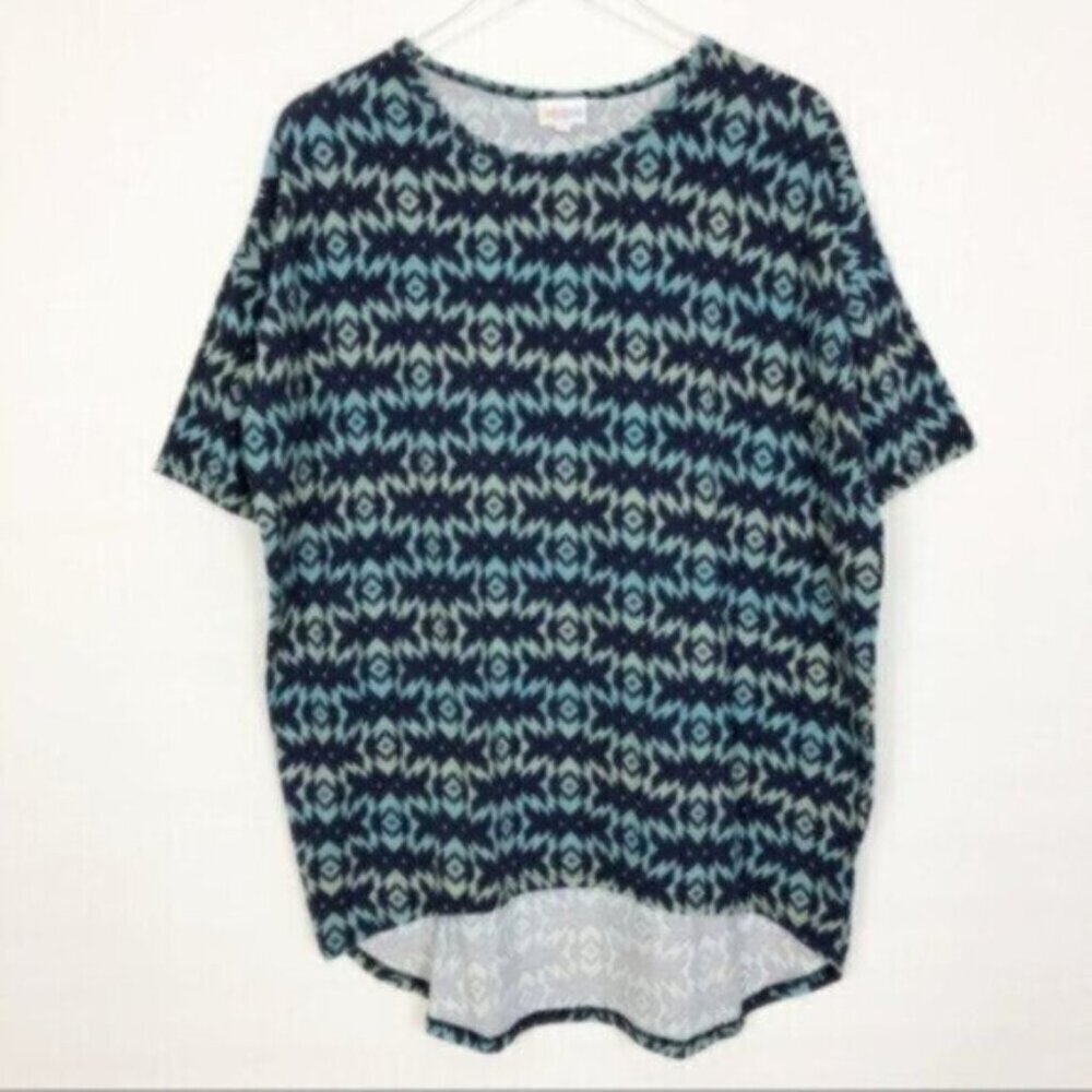LulaRoe | Women's Green & Blue Irma Oversized Graphic Top Size Small